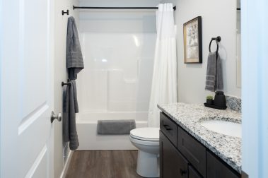 Upstairs Bathroom of a 3 Bedroom Unit in the Saddle Rock Way, a high-end townhouse community by Socha Companies in Manchester NH